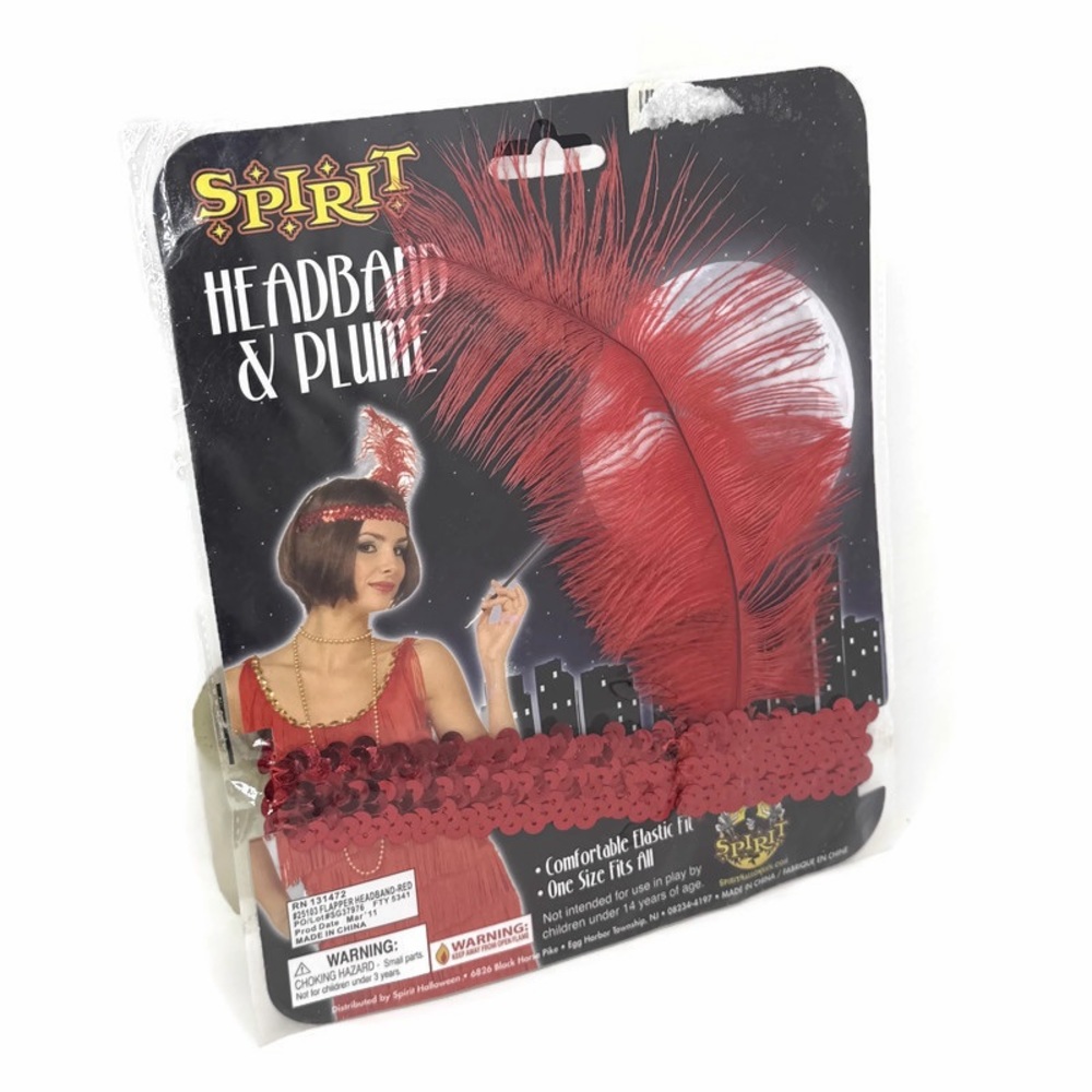 Spirit Red Head Band and Plume Flapper Roaring 20’s